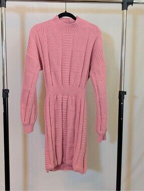 Lulus Patchwork It Rose Pink Cable Knit Cutout Sweater Dress Size Medium